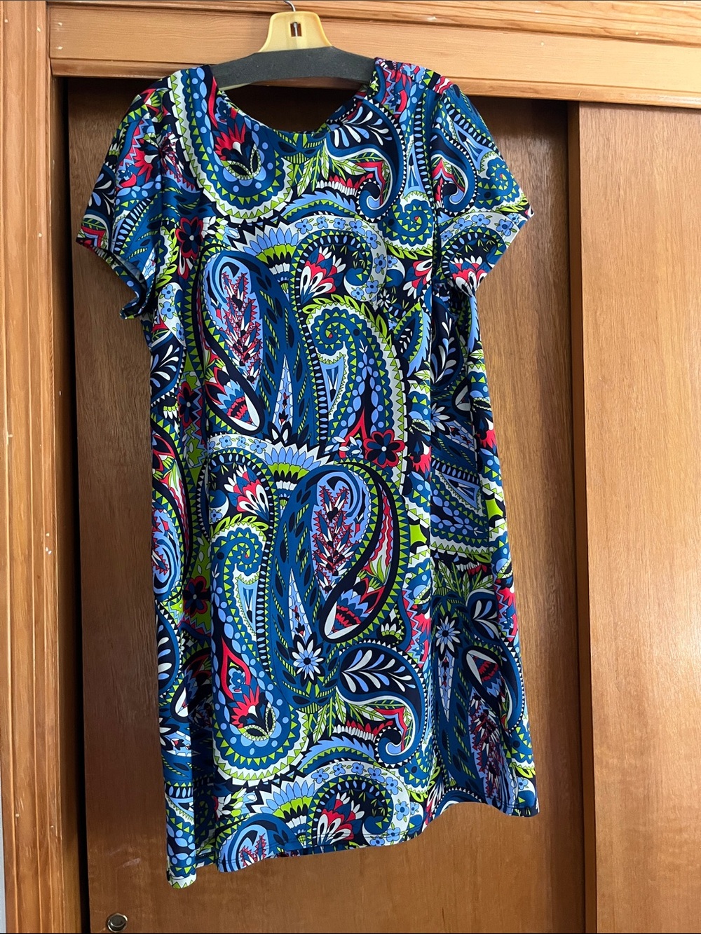 Jude Connally Navy Paisley Short-Sleeve Shift Dress with Bright Accents